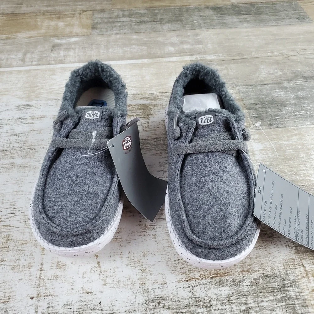 Hey‎ Dude Wendy Wool Cozy Kids Loafer Shoes Sz 13 C13 Charcoal Round Toe Comfort